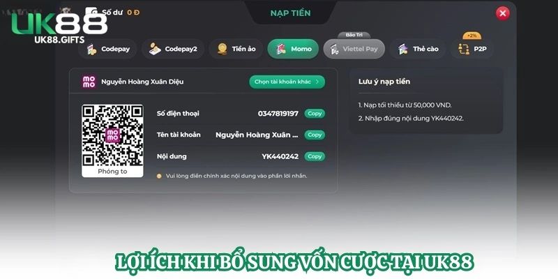 Lợi ích khi bổ sung vốn cược tại UK88